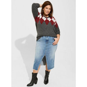 Torrid Vegan Cashmere Crew Neck Sweater Argyle Sz 2 (2X/18-20) in Charcoal Grey